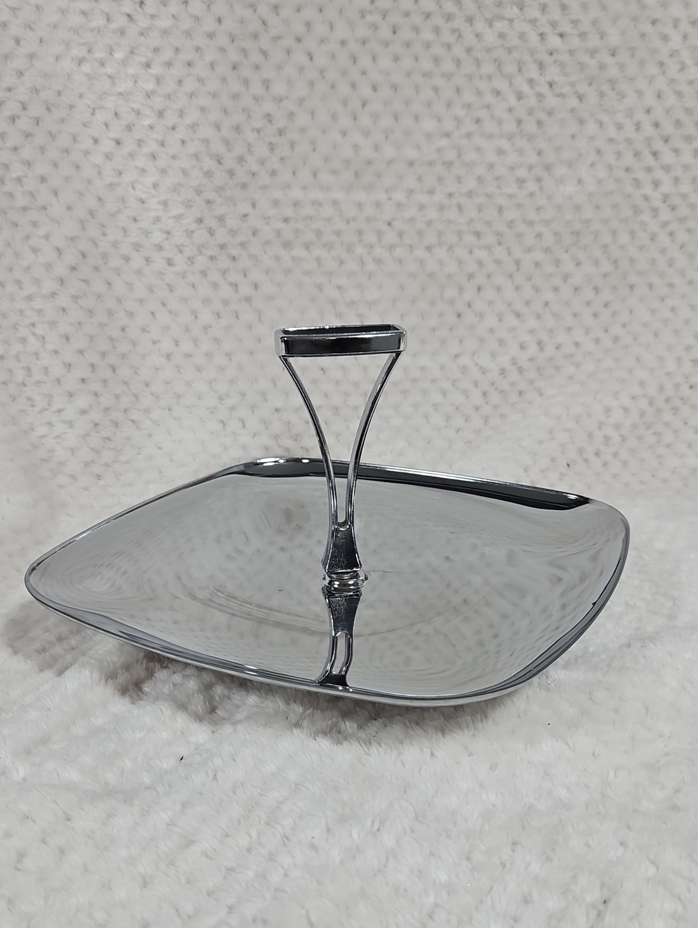 10"x10" hostess silver serving tray/platter w/ handle and slightly raised bottom